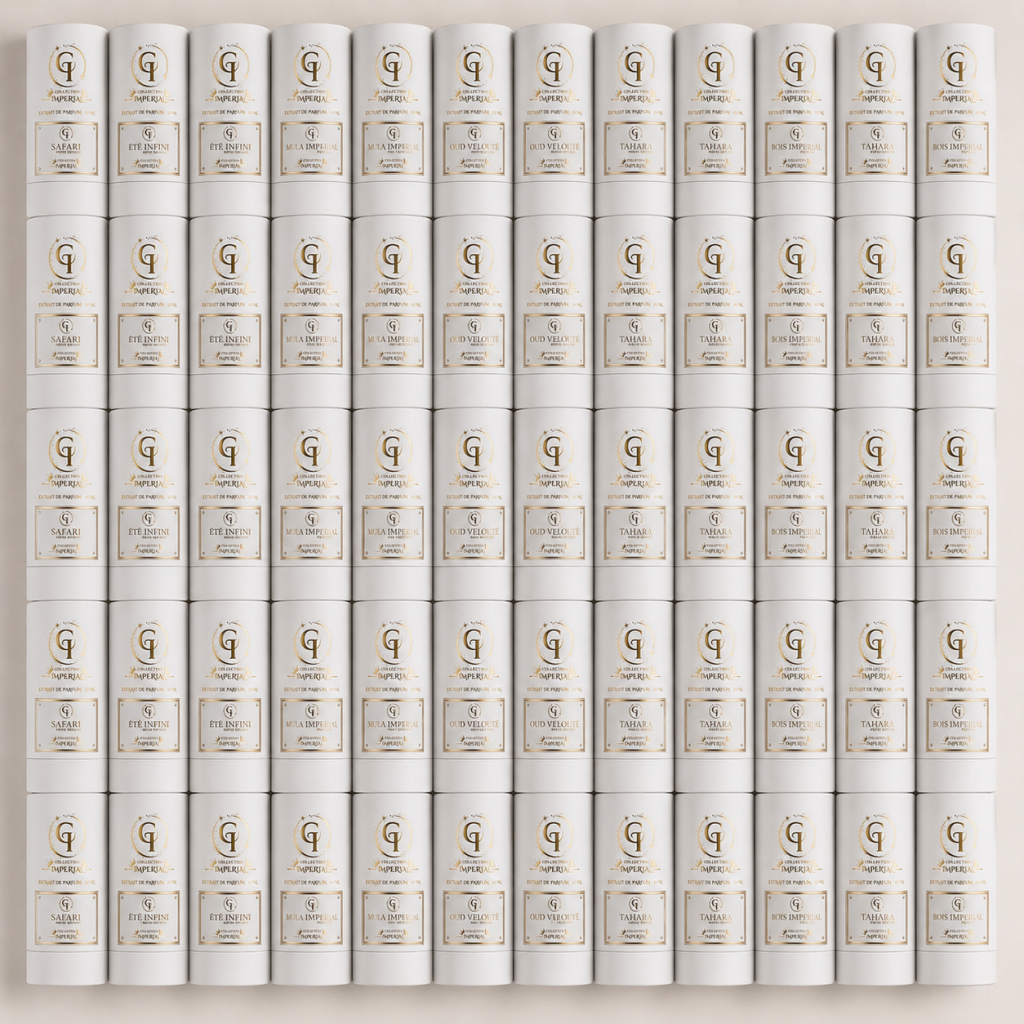 Wholesale perfume Imperial Collection — premium packaging pattern, white & gold luxury labels