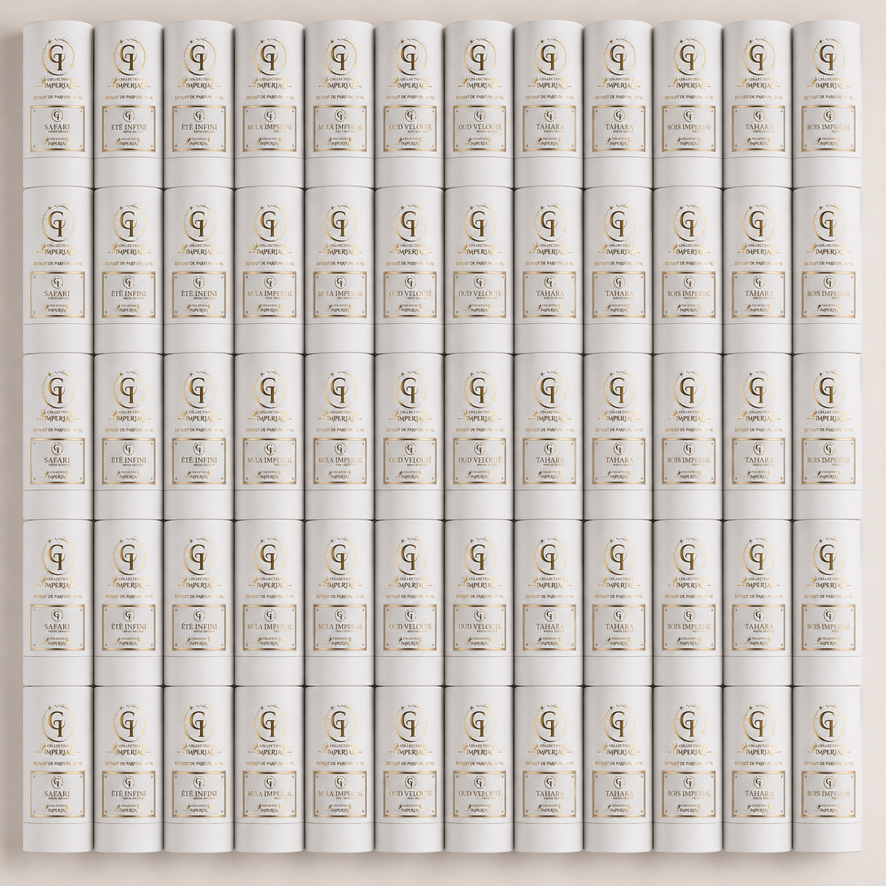 Wholesale perfume Imperial Collection — premium packaging pattern, white & gold luxury labels